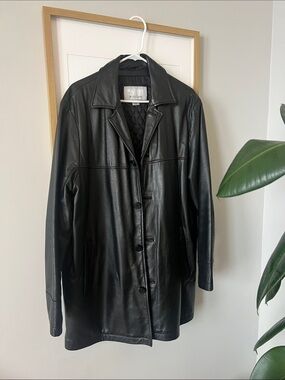 Wilsons Leather Black Leather Button-Up Coat